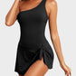 🏆Only £12.99 Last Day Promotion!🎁 👙⛱️ One Shoulder Skirted One Piece Swimsuit
