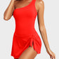 🏆Only £12.99 Last Day Promotion!🎁 👙⛱️ One Shoulder Skirted One Piece Swimsuit