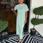 🔥Summer Hot sale 60%OFF 🔥Round Neck Slit Hem Striped Maxi Dress