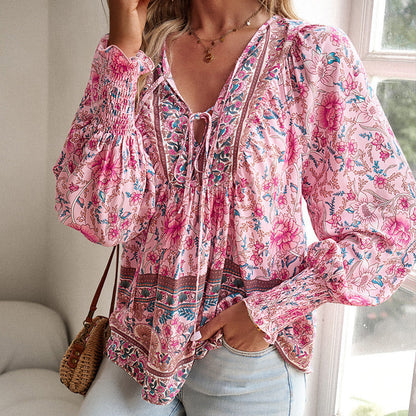 🌷LAST DAY SALE 50% OFF🌷Women's Fashion Printed v-Neck Long Sleeve Shirt