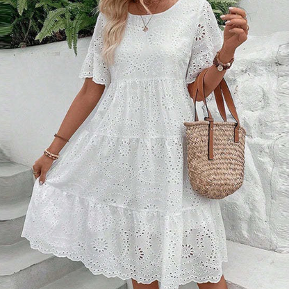 🔥Last Day Sale 50% OFF!!💖Women's Solid Round Neck Floral Cut-Out Dress