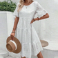 🔥Last Day Sale 50% OFF!!💖Women's Solid Round Neck Floral Cut-Out Dress